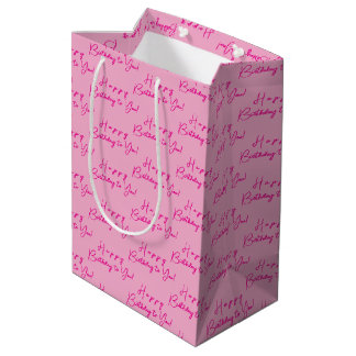 Customized Modern Fun Happy Birthday Pattern, Pink Medium Gift Bag