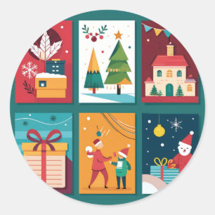 customized-modern-holiday-postcards-with-festi classic round sticker
