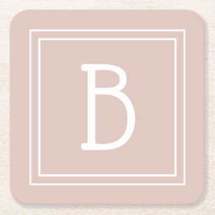 Customized Modern Monogrammed Pink & White Initial Square Paper Coaster