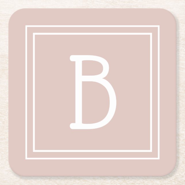 Customized Modern Monogrammed Pink & White Initial Square Paper Coaster (Front)