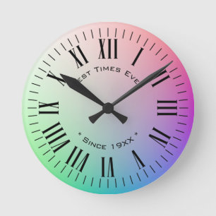 Customized Modern Roman Numerals, Colourful Rainbo Round Clock