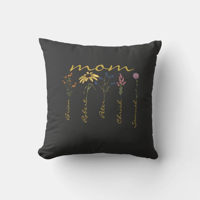 Customized mom children name flower throw pillow (Front)