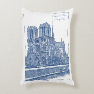 Customized Monochrome Blue Notre Dame de Paris  Accent Pillow