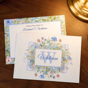 Customized Monogram Blue Floral Wildflower Card