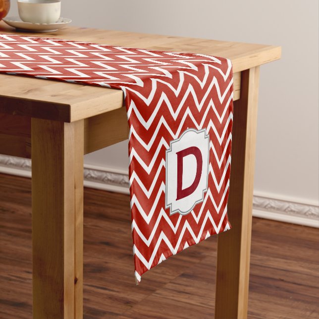 Customized Monogram Chevron Pattern A15D Red Short Table Runner (In Situ)