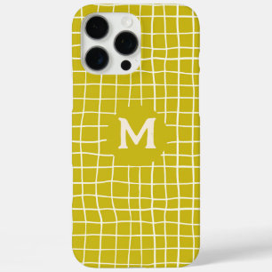 Customized Monogram Hand-drawn mustard yellow Grid iPhone 16 Pro Max Case