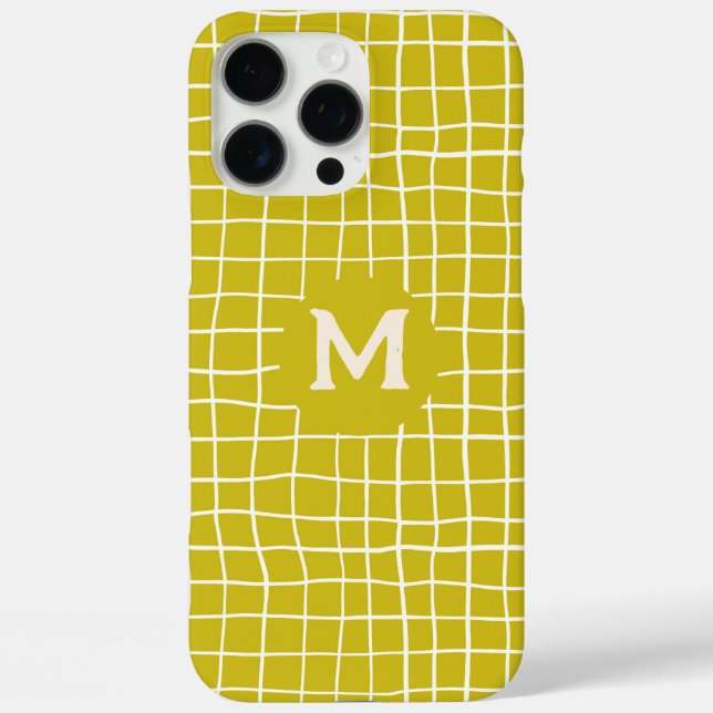 Customized Monogram Hand-drawn mustard yellow Grid Case-Mate iPhone Case (Back)