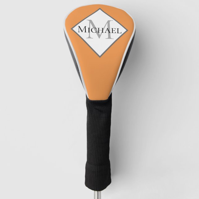 Customized Monogram Orange White Golf Head Cover (Front)