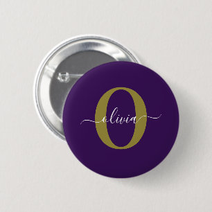Customized Monogram Script Name Purple White Gold 2 Inch Round Button