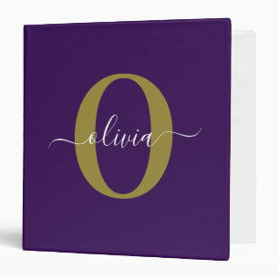 Customized Monogram Script Name Purple White Gold Binder