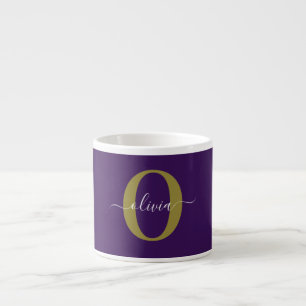 Customized Monogram Script Name Purple White Gold Espresso Cup