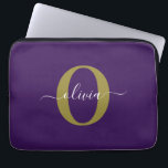 Customized Monogram Script Name Purple White Gold Laptop Sleeve<br><div class="desc">This elegant monogram and stylish script name design can be given as a gift for a birthday, wedding, bridal shower, anniversary, Mother's Day or any occasion. It can be personalized with the person's initial and name. You can change the font, font colour, font size and background colour using the Design...</div>