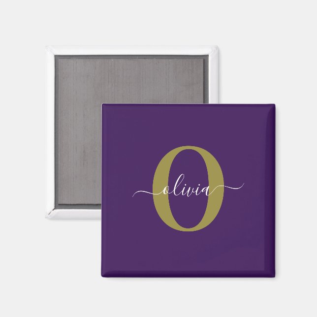 Customized Monogram Script Name Purple White Gold Magnet (Front/Back)