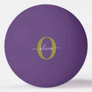 Customized Monogram Script Name Purple White Gold Ping Pong Ball