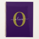 Customized Monogram Script Name Purple White Gold Planner<br><div class="desc">This elegant monogram and stylish script name design can be given as a gift for a birthday, wedding, bridal shower, anniversary, Mother's Day or any occasion. It can be personalized with the person's initial and name. You can change the font, font colour, font size and background colour using the Design...</div>