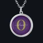 Customized Monogram Script Name Purple White Gold Silver Plated Necklace<br><div class="desc">This elegant monogram and stylish script name design can be given as a gift for a birthday, wedding, bridal shower, anniversary, Mother's Day or any occasion. It can be personalized with the person's initial and name. You can change the font, font colour, font size and background colour using the Design...</div>