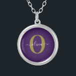 Customized Monogram Script Name Purple White Gold Silver Plated Necklace<br><div class="desc">This elegant monogram and stylish script name design can be given as a gift for a birthday, wedding, bridal shower, anniversary, Mother's Day or any occasion. It can be personalized with the person's initial and name. You can change the font, font colour, font size and background colour using the Design...</div>