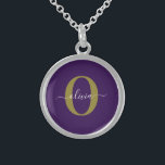 Customized Monogram Script Name Purple White Gold Sterling Silver Necklace<br><div class="desc">This elegant monogram and stylish script name design can be given as a gift for a birthday, wedding, bridal shower, anniversary, Mother's Day or any occasion. It can be personalized with the person's initial and name. You can change the font, font colour, font size and background colour using the Design...</div>