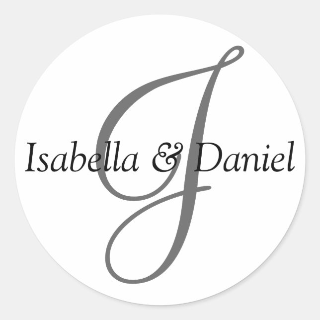 Customized Monogram Wedding Bridal Couple Names Classic Round Sticker (Front)