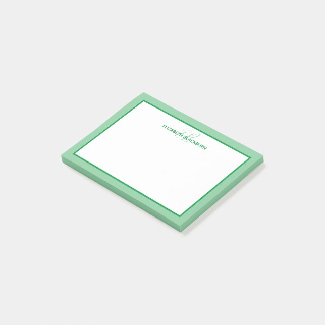 Customized Monogrammed Name Minimalist Cute Green Post-it Notes (Angled)