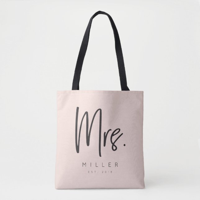 Customized MRS. tote with Name and Wedding Date (Front)