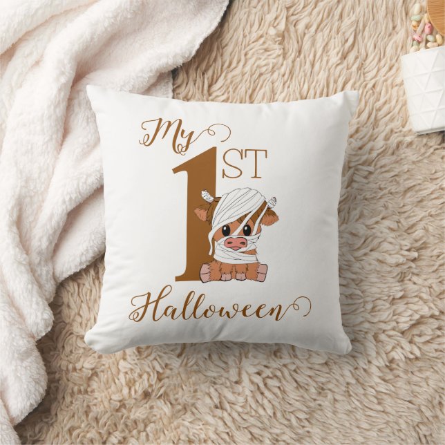 Customized Mummy Cow My 1st Halloween Throw Pillow (Blanket)