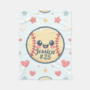 Customized Name and Number Softball Throw Fleece Blanket