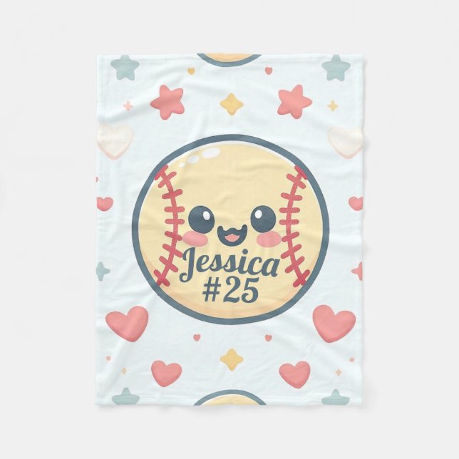 Customized Name and Number Softball Throw Fleece Blanket (Front)