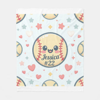 Customized Name and Number Softball Throw Fleece Blanket
