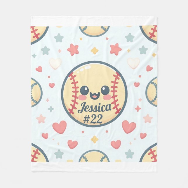 Customized Name and Number Softball Throw Fleece Blanket (Front)