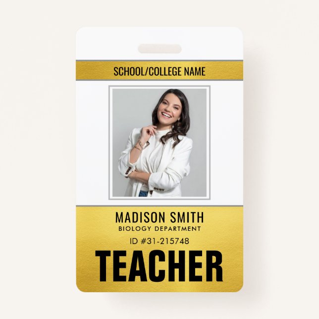 Customized Name and Photo | Teacher ID Card Badge (Front)