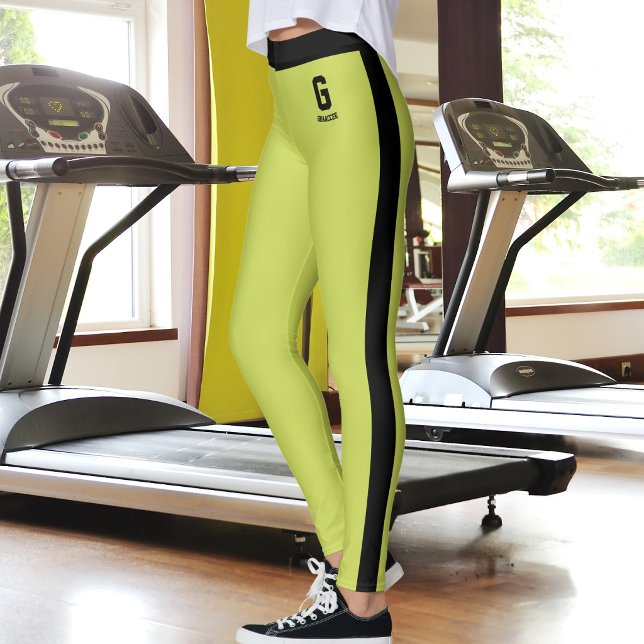 Customized Name Apple Green Black Stripes Monogram Leggings (Creator Uploaded)