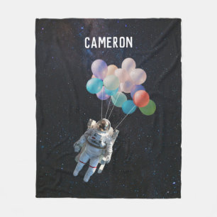Customized Name Astronaut Stars & Space Balloons Fleece Blanket