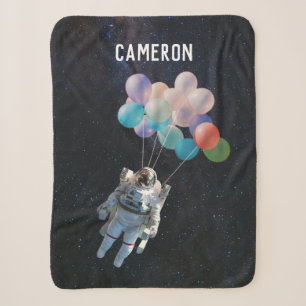 Customized Name Astronaut Stars & Space Balloons Sherpa Blanket