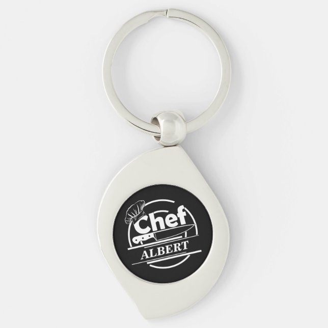 Customized Name Chef Black Keychain (Front)