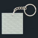 Customized Name Green White Script Keychain<br><div class="desc">Cute sage green keychain.  Great for a gift.</div>