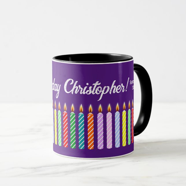 Customized Name Happy Birthday Lit Candles Mug (Front Right)