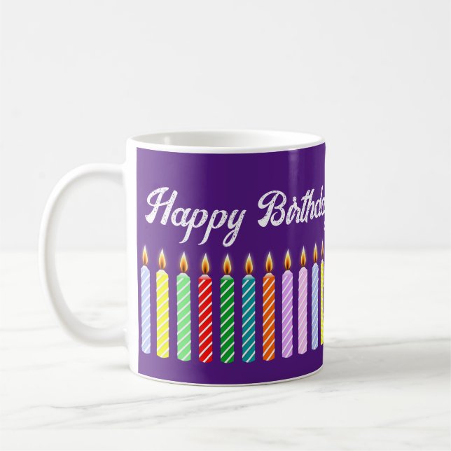 Customized Name Happy Birthday Lit Candles Mug (Left)