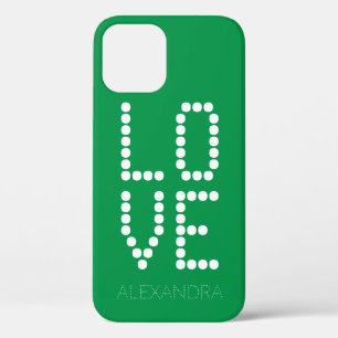 Customized Name & Love Smart Font On Green iPhone 12 Case