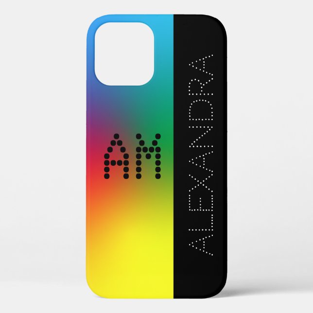 Customized Name & Monogram On Rainbow & Black Case-Mate iPhone Case (Back)