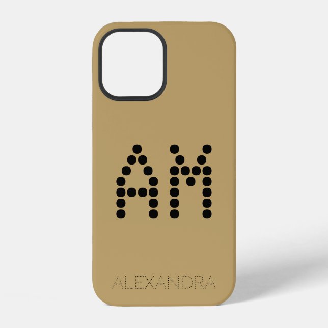 Customized Name & Monogram Smart Font On Gold iPhone Case (Back)
