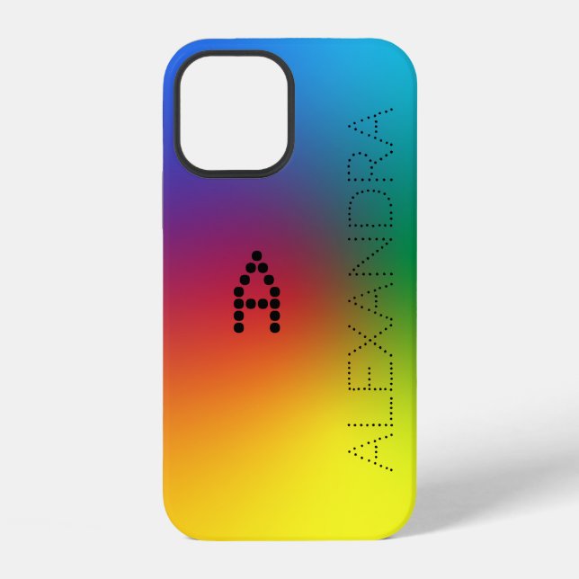 Customized Name & Monogram Trendy Font, Rainbow iPhone Case (Back)