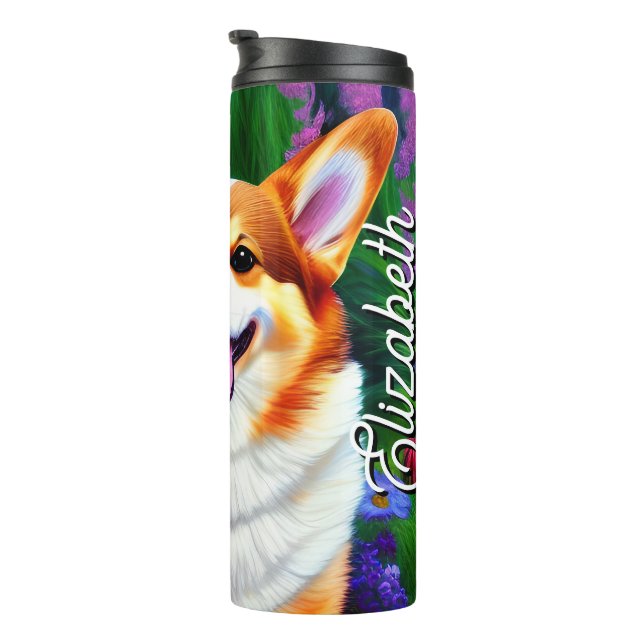 Customized Name Pastel Floral Corgi Thermal Tumbler (Rotated Right)