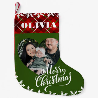 Customized Name Photo Merry Christmas Green Small Christmas Stocking