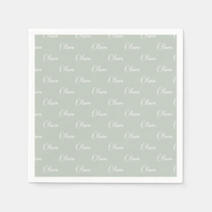 Customized Name Sage Green White Script Napkin