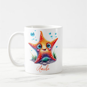 Customized Name Smiling Orange Starfish Lover Gift Coffee Mug