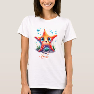 Customized Name Smiling Orange Starfish Lover Gift T-Shirt