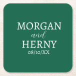 CUSTOMIZED NAME STYLISH MODERN DARK GREEN WEDDING SQUARE PAPER COASTER<br><div class="desc">CUSTOMIZED NAME STYLISH MODERN ELEGANT WEDDING DARK GREEN COLOUR PAPER COASTER.</div>