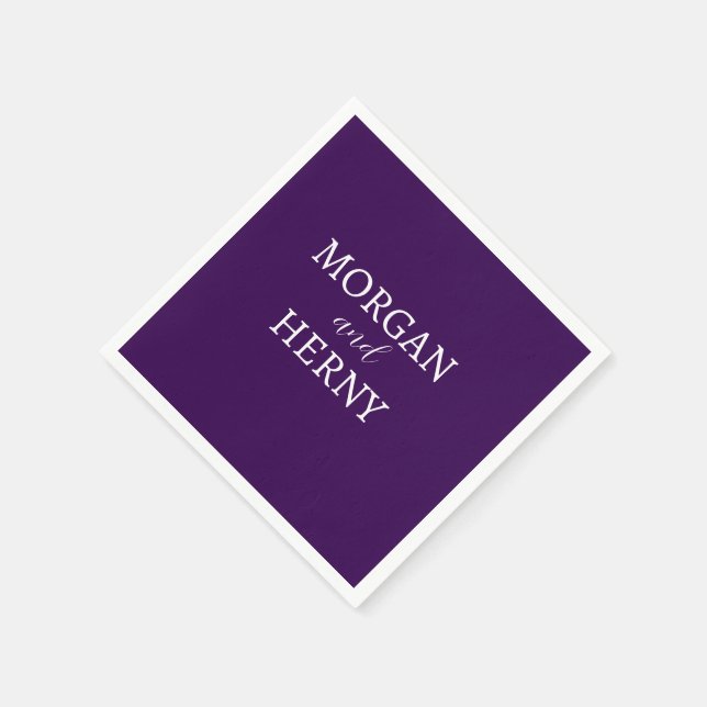 CUSTOMIZED NAME STYLISH MODERN DARK PURPLE WEDDING NAPKIN (Corner)