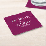 CUSTOMIZED NAME STYLISH MODERN DARK WINE WEDDING SQUARE PAPER COASTER<br><div class="desc">CUSTOMIZED NAME STYLISH MODERN ELEGANT WEDDING DARK WINE COLOUR PAPER COASTER.</div>